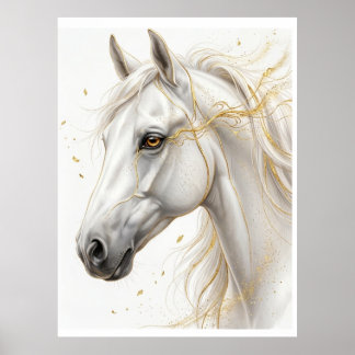 Weißes Goldpferd – Luxuriöse Pferdekunst | Poster
