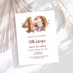 Weißes Goldpfirsichblütenbudget 40. Geburtstag<br><div class="desc">Eine moderne, stilvolle und glamouröse Einladung zum 40. Geburtstag. Weißer Hintergrund mit pfirsichfarbener und lila Blume in Aquarell. Der Name ist mit einer modernen dunklen Rose goldfarbenen Handschrift geschrieben, die als Stilschrift dient. Personalisieren Sie Ihre Party-Daten und fügen Sie sie hinzu. Nummer 40 wird mit einem Schriftart im Ballonstil geschrieben,...</div>