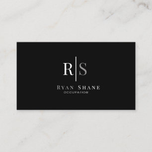 Weißes & Graues Monogramm & Name, Schwarz & Silber Visitenkarte