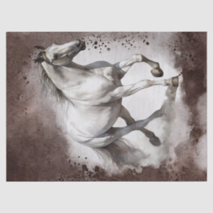 Weißes Graues Pferd Wasserfarbe Decoupage Seidenpapier