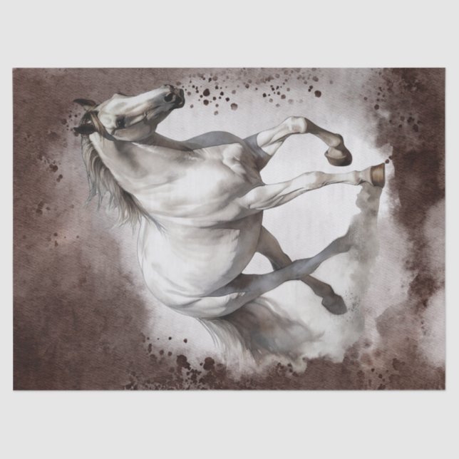 Weißes Graues Pferd Wasserfarbe Decoupage Seidenpapier (Vorderseite)