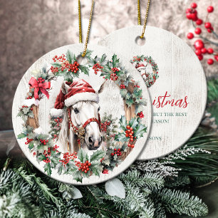 Weißes Graupferd Weihnachtsbaumholz Keramik Ornament