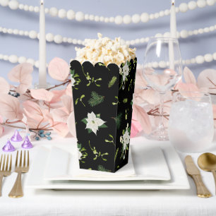 Weißes grünes Blumenmuster auf schwarzem Popcorn Geschenkschachtel