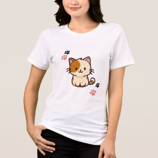 Weißes Halbarm-Shirt mit Katzen-Design Tri-Blend Shirt