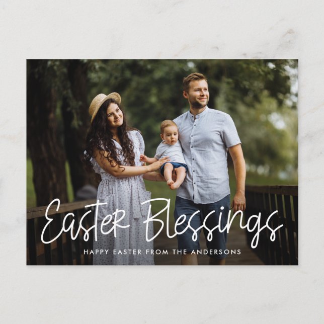 Weißes handgeschriebenes Ostersegen-Foto Feiertagspostkarte (Vorderseite)