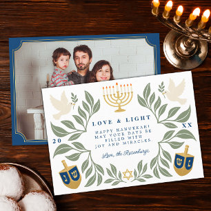 Weißes Hanukkah-Juden-Tauben-Foto Feiertagskarte