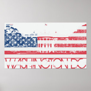 Weißes Haus - Washington D.C. - Flagge der Staaten Poster
