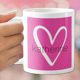 Weißes Herz auf heißrosa Monogramm Kaffeetasse
