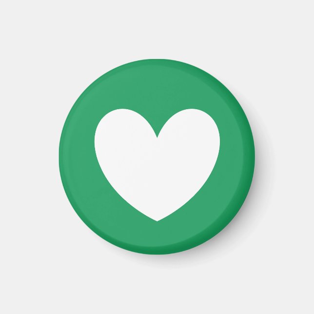 Weißes Herz auf Kelly grün Magnet (Vorne)