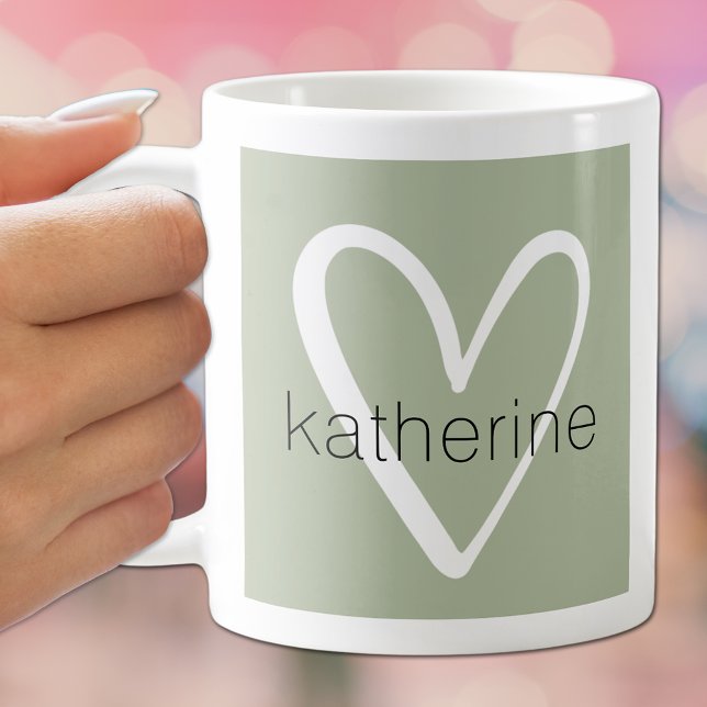Weißes Herz auf magensafarbener Monogramm Kaffeetasse (Von Creator hochgeladen)