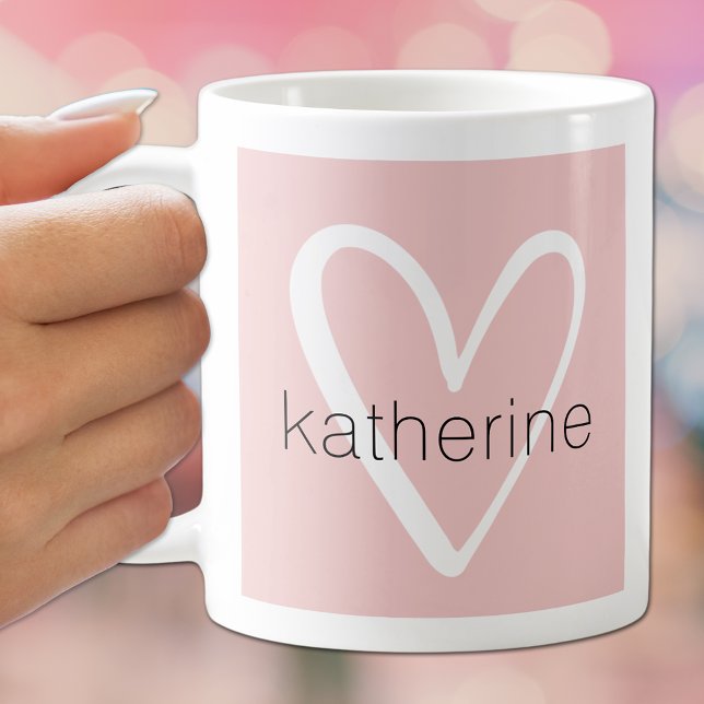 Weißes Herz auf rosafarbenes Monogramm Kaffeetasse (Von Creator hochgeladen)