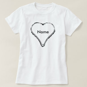 Weißes Herz gewartet nach Namen T-Shirt