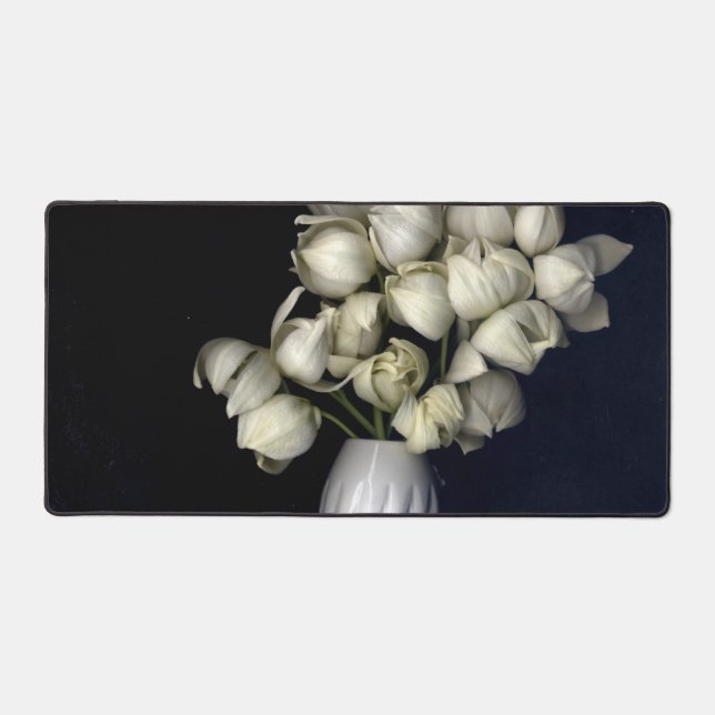 Weißes Herz in schwarz Schreibtischunterlage (Vorderseite)