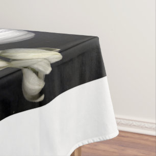 Weißes Herz in Schwarz Tischdecke