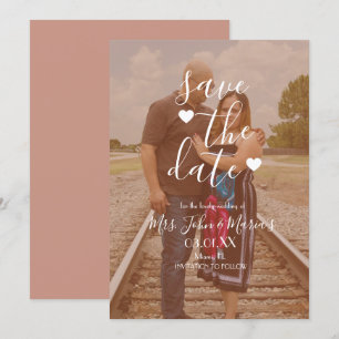 Weißes Herz-Script-Foto Save the Date  Einladung