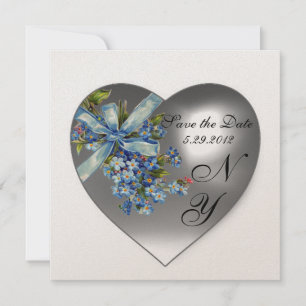 WEIßES HERZ VERGISS MEIN NICHT MONOGRAMM Gold Meta Einladung