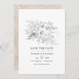 Weißes Hochzeitfloral-Foto Save The Date