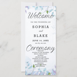 Weißes Hochzeitsprogramm für Blaue und Lila Blätte