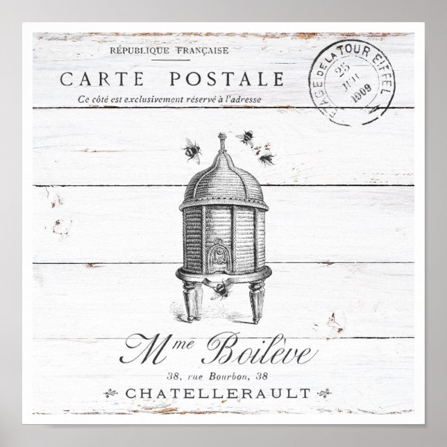 Weißes Holz Vintag Beehive Poster (Vorne)