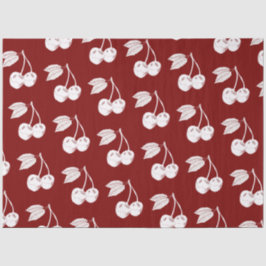 Weißes Holzschnitt-Kirschdesign auf dunkelrot Seidenpapier