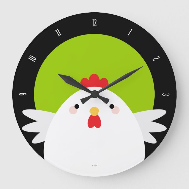 Weißes Huhn auf grüner Wall Uhr (Vorderseite)