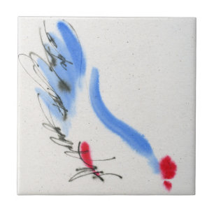 Weißes Huhn. Kalligraphie und Aquarell Fliese
