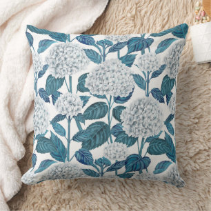 Weißes Hydrangea-Aquarell Kissen