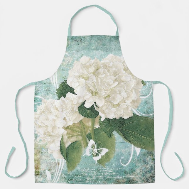 Weißes Hydrangea auf blau Schürze (Vorderseite)