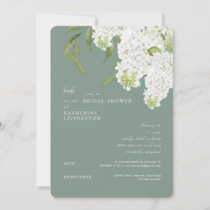 Weißes Hydrangea Dark Sage Rounded Brautparty Einladung