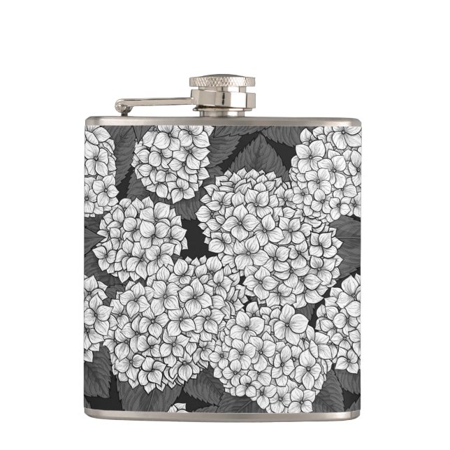 Weißes Hydrangea Flachmann (Vorderseite)