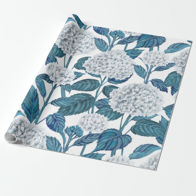 Weißes Hydrangea Geschenkpapier (Ungerollt)