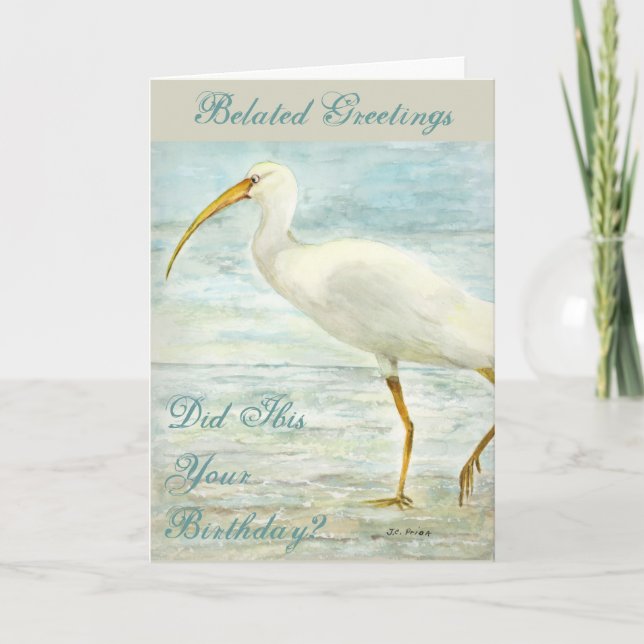 Weißes IBIS auf der Ufer-Strand-Aquarell-Malerei Karte (Vorderseite)