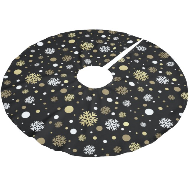 Weißes Imitat Gold Snowflakes Punkt auf Schwarz Polyester Weihnachtsbaumdecke (Schrägansicht)