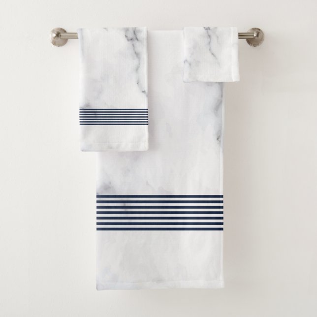 Weißes Imitat Marmor schwarze Streifen Badehandtuc Badhandtuch Set (Insitu)