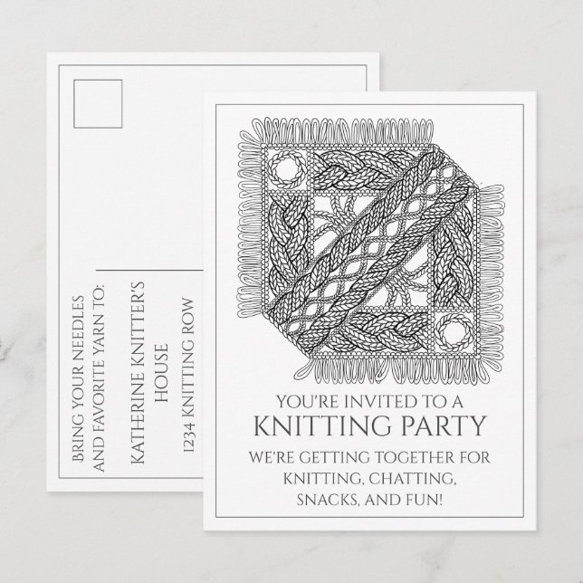 WEIßES KABELSTRICKMUSTER Postkarte + Text  (Vorne/Hinten)