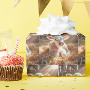 Weißes Kalb im Stall Geschenkpapier