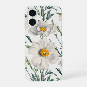 Weißes Kalifornien Baum Mohn Blumen Muster iPhone 16 Hülle