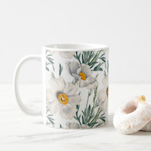 Weißes Kalifornien Baum Mohn Blumen Muster Kaffeetasse