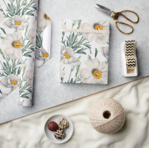 Weißes Kalifornien-Baum-Mohn-Blumenmuster Geschenkpapier
