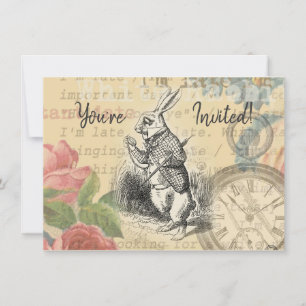 Weißes Kaninchen Alice Abenteuer Wunderland Kunst Einladung