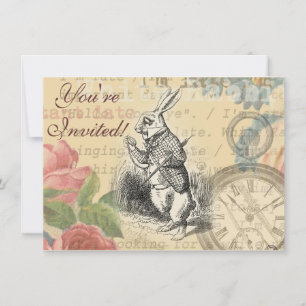 Weißes Kaninchen Alice Abenteuer Wunderland Kunst Einladung