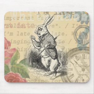 Weißes Kaninchen Alice Abenteuer Wunderland Kunst Mousepad