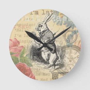 Weißes Kaninchen Alice Abenteuer Wunderland Kunst Runde Wanduhr