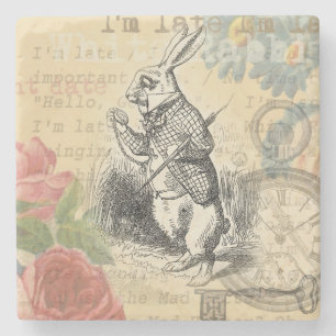 Weißes Kaninchen Alice Abenteuer Wunderland Kunst Steinuntersetzer