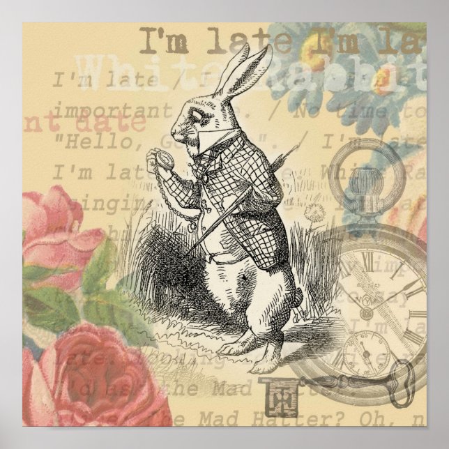 Weißes Kaninchen Alice im Wunderland Kunst Poster (Vorne)