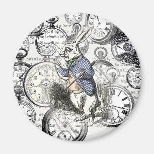 Weißes Kaninchen Alice im Wunderland Uhren Kunst Magnet