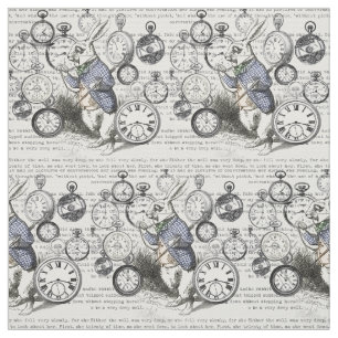 Weißes Kaninchen Alice im Wunderland Uhren Kunst Stoff