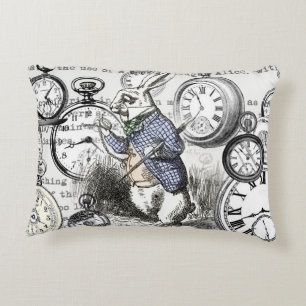 Weißes Kaninchen Alice im Wunderland Uhren Kunst Zierkissen