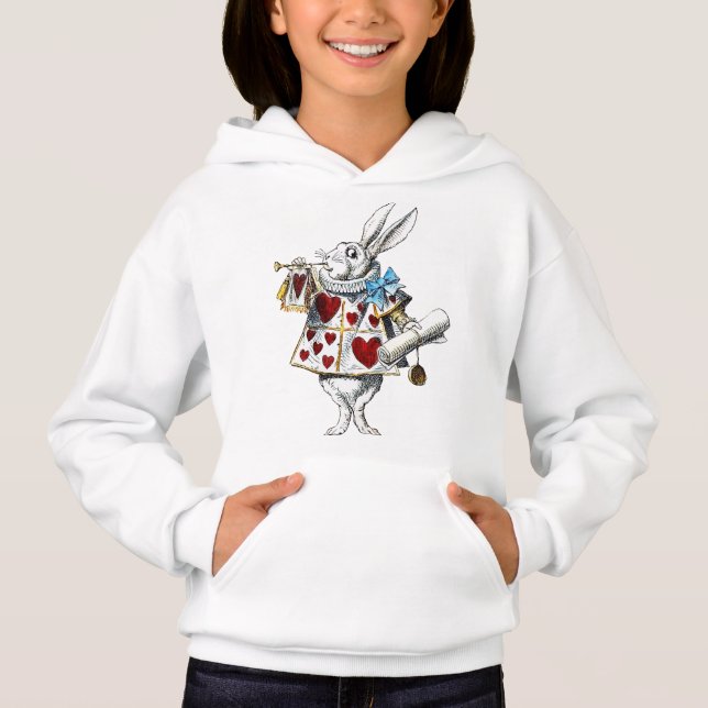 Weißes Kaninchen Alice Wunderland Herz Hoodie (Vorderseite)