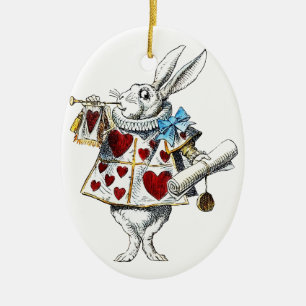 Weißes Kaninchen Alice Wunderland Herz Keramik Ornament